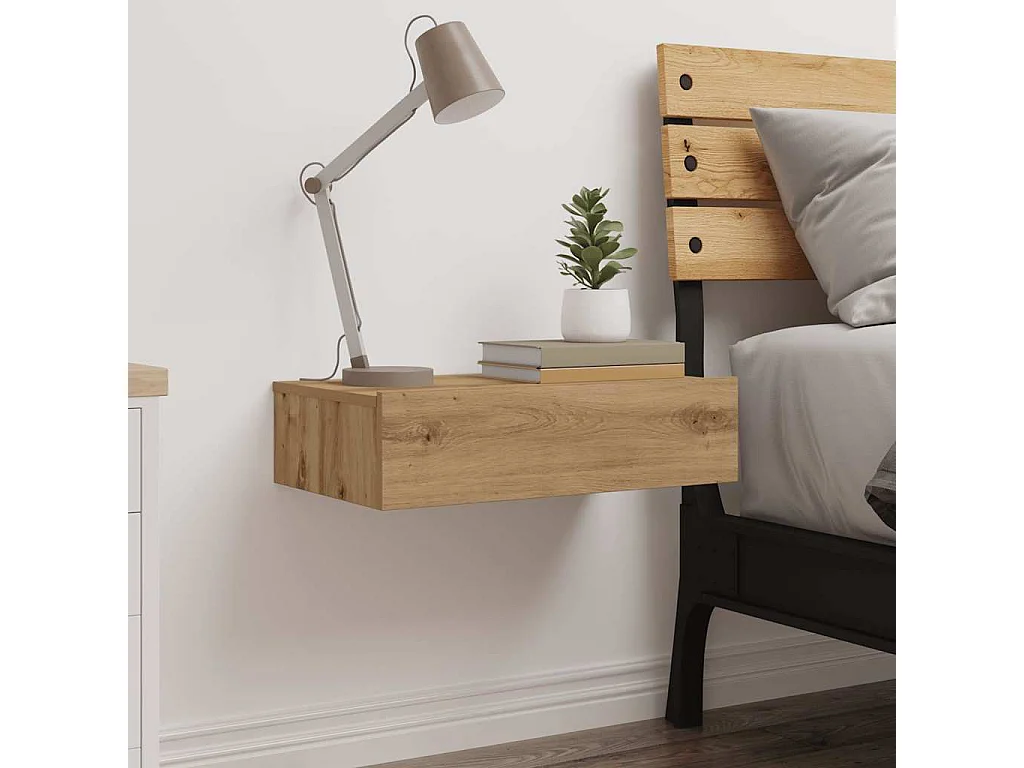 Table de chevet chêne artisanal 60x35 cm bois d’ingénierie