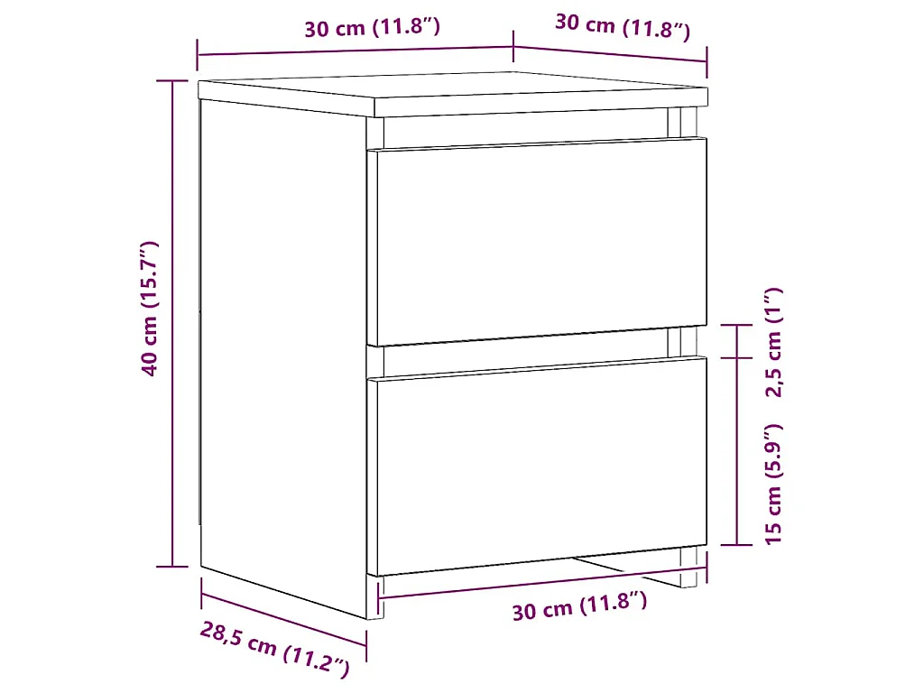 Mesa cabeceira 30x30x40 cm derivados madeira carvalho artisiano