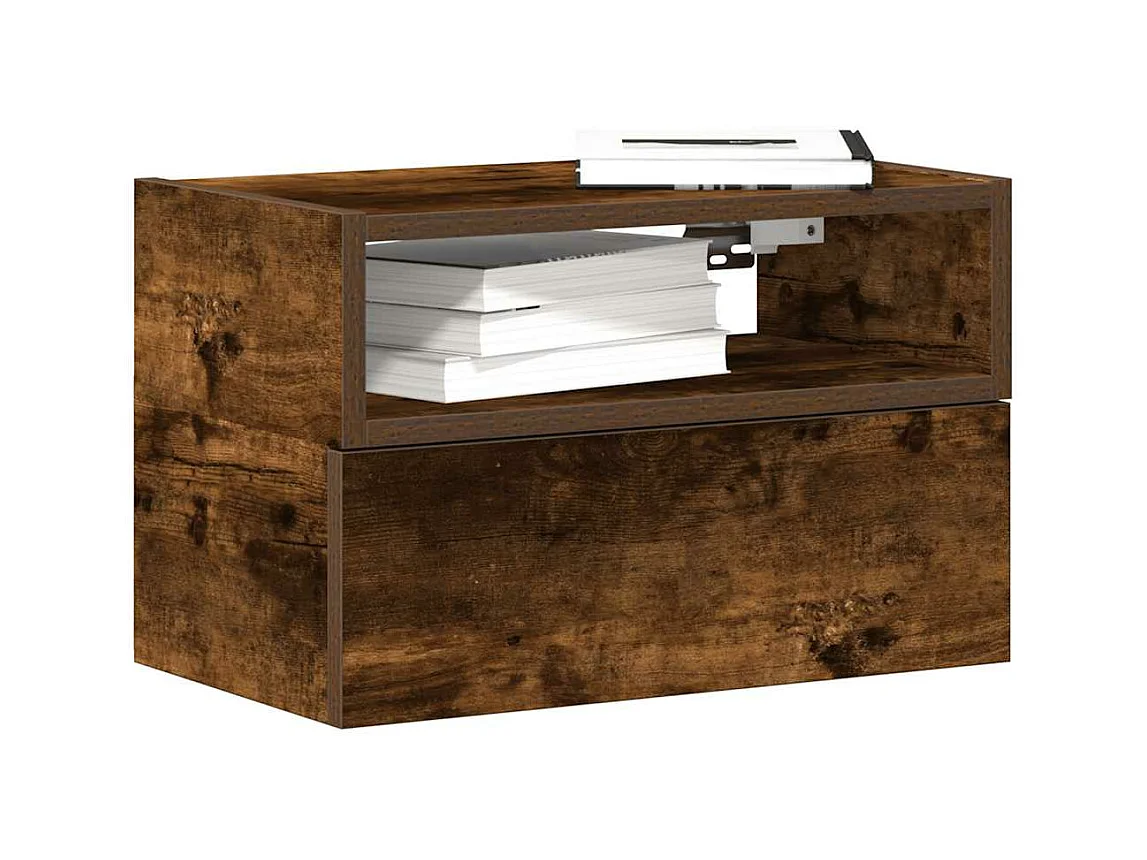 Nachtkastjes 2 st wandgemonteerd 45x26x28,5 cm gerookt eiken