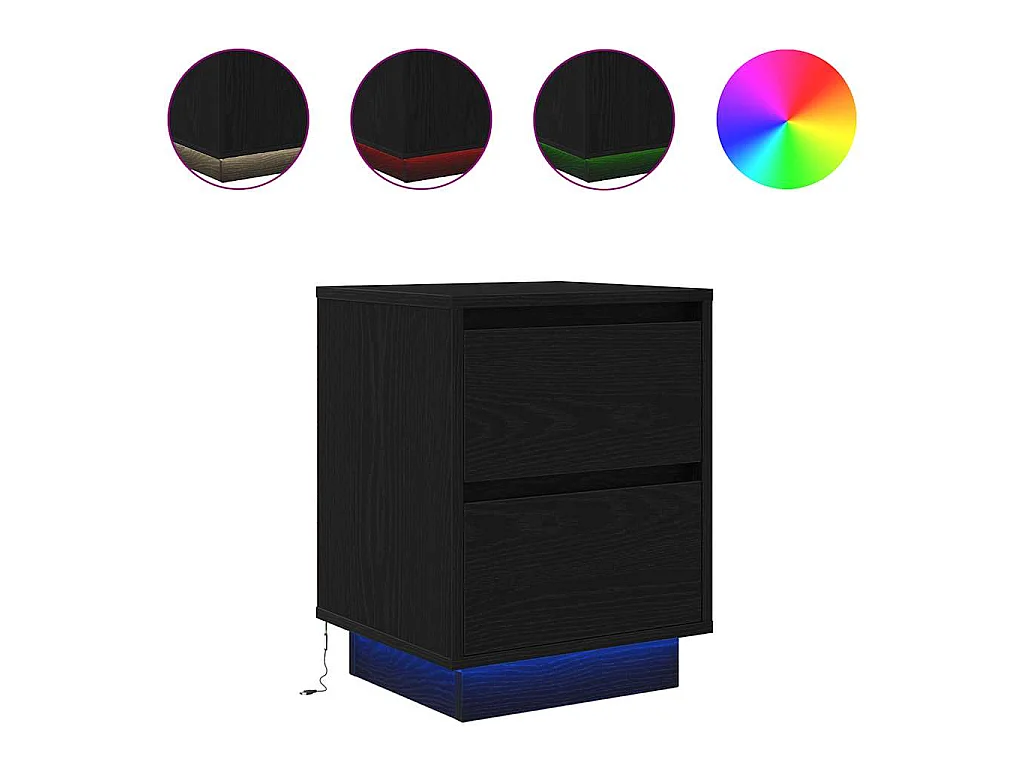 Comodino con Luci LED Nero 38x34x50 cm