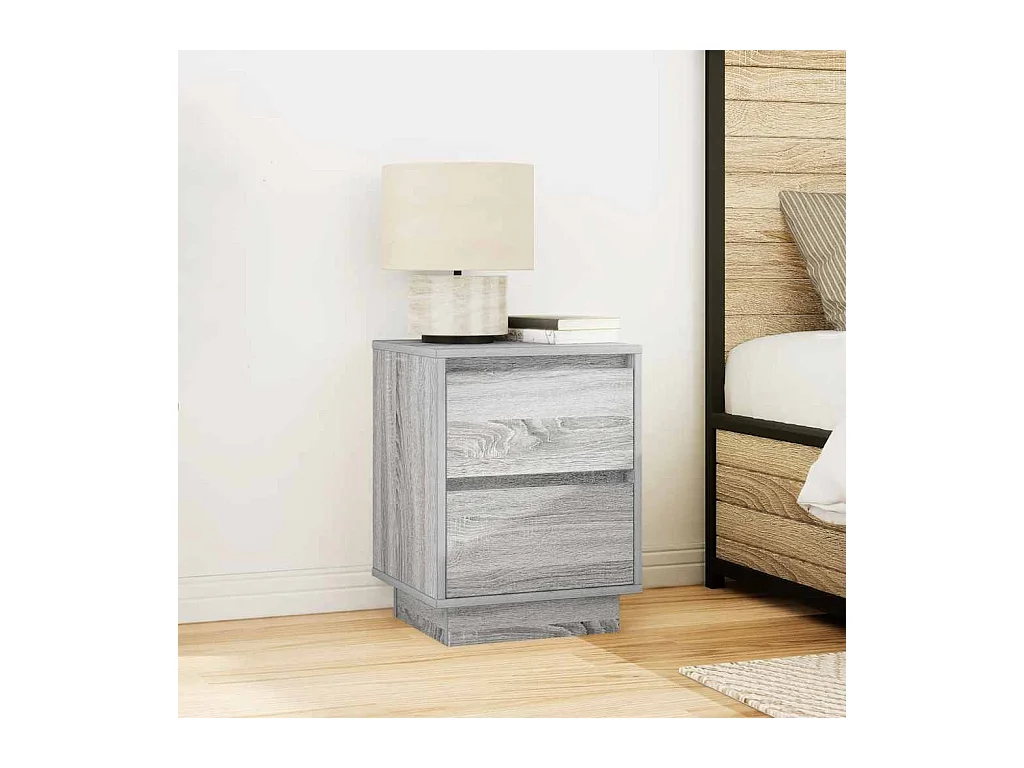Nachtkastje met LED-verlichting 38x34x50 cm grijs sonoma