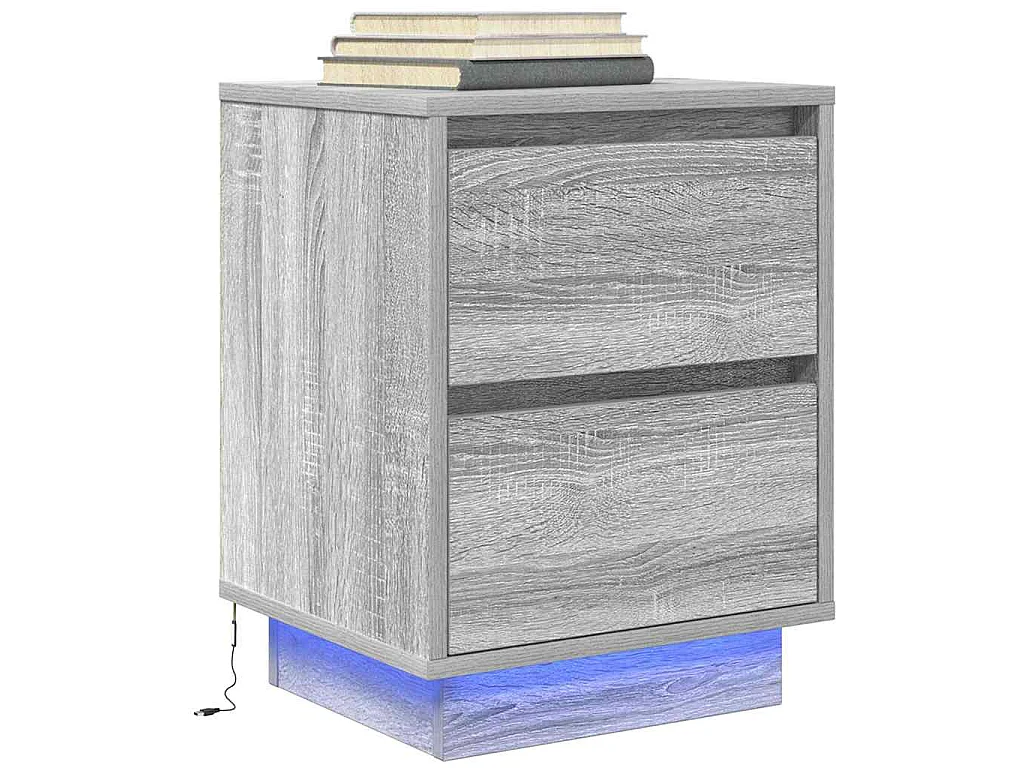 Comodino con Luci LED Grigio Sonoma 38x34x50 cm