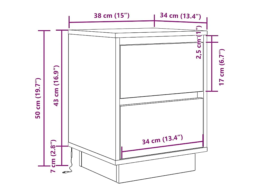 Comodino con Luci LED Grigio Sonoma 38x34x50 cm