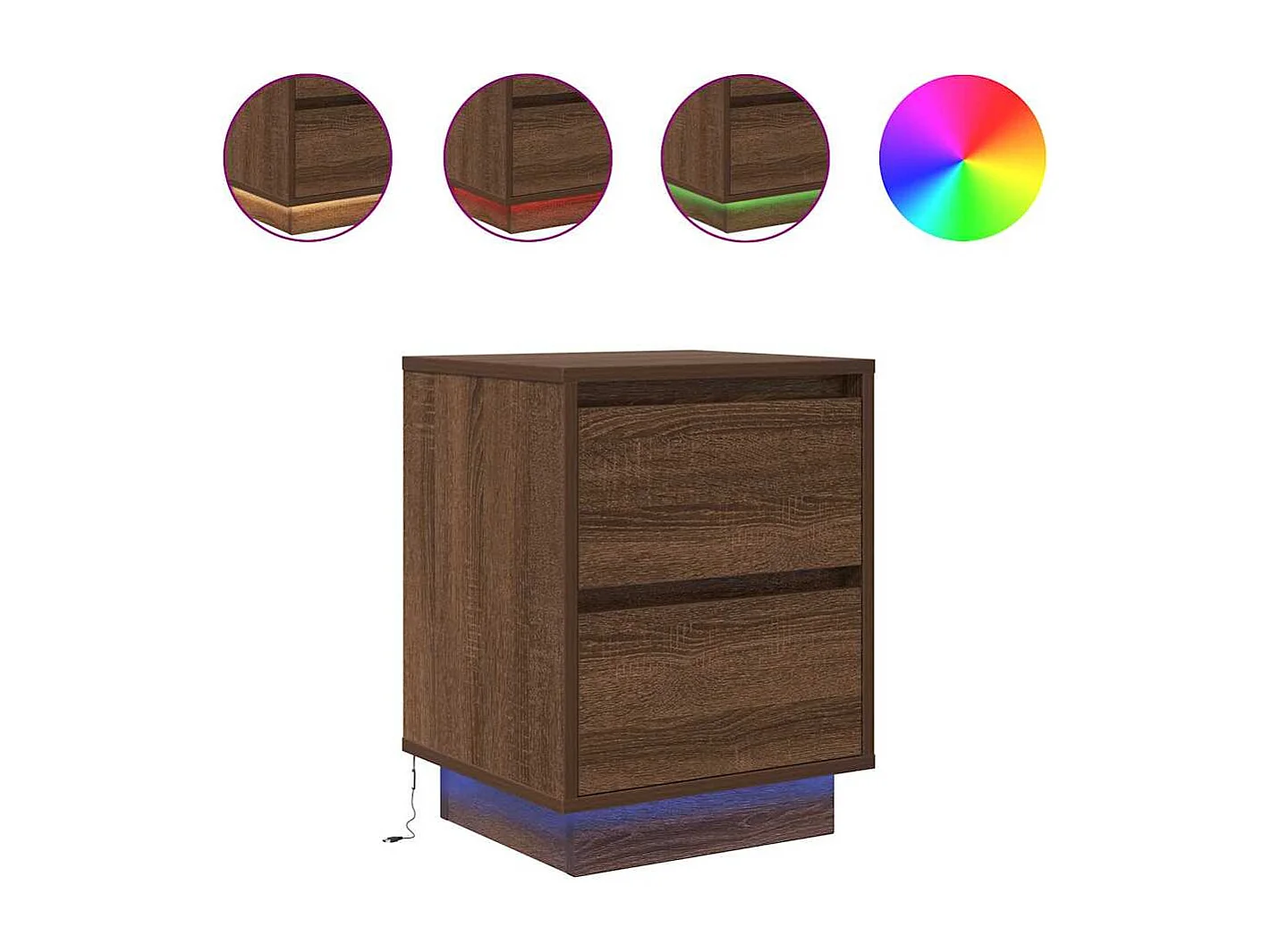 Table de chevet avec lumières LED chêne marron 38x34x50 cm