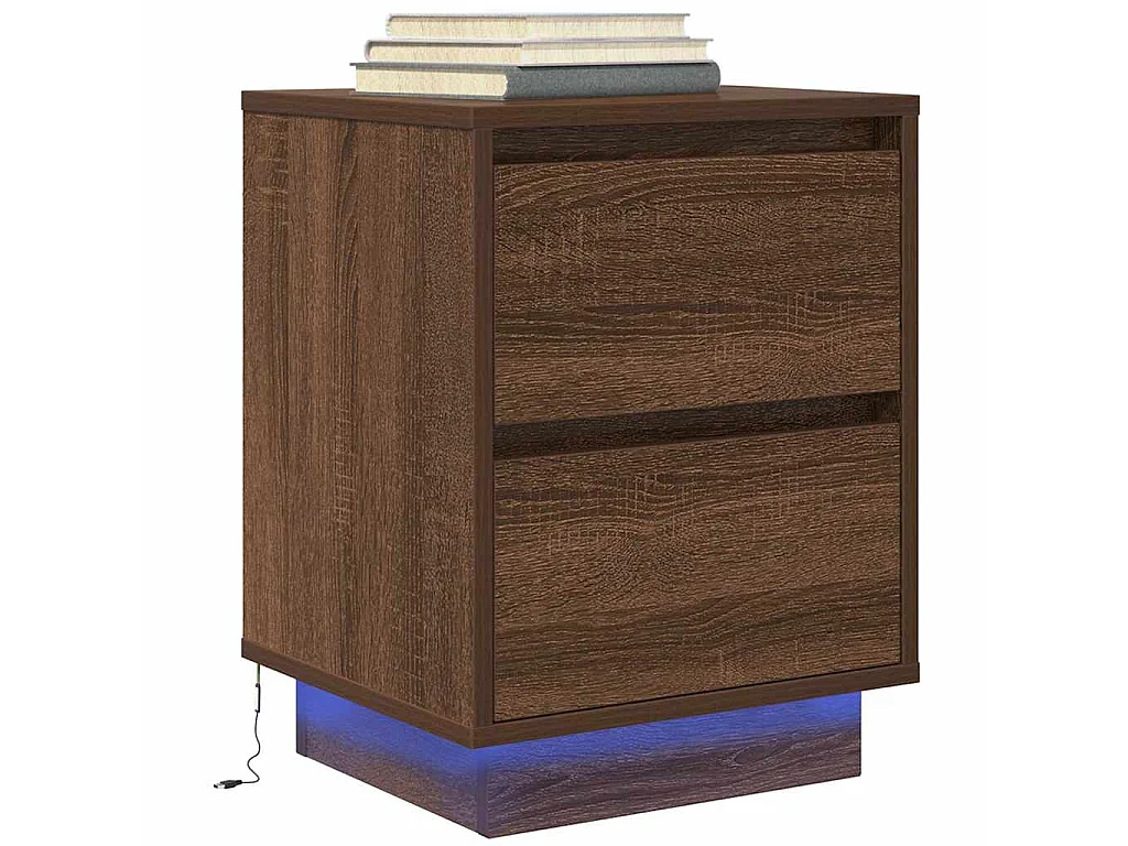 Nachttisch mit LED-Leuchten Braun Eichen-Optik 38x34x50 cm