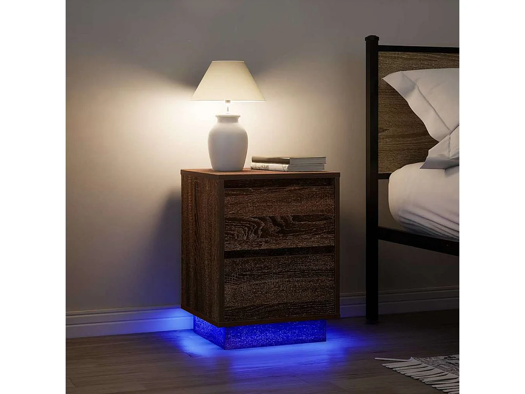 Nachttisch mit LED-Leuchten Braun Eichen-Optik 38x34x50 cm