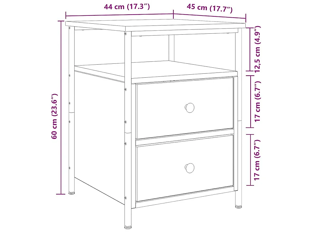 Table de chevet chêne artisanal 44x45x60 cm bois d'ingénierie