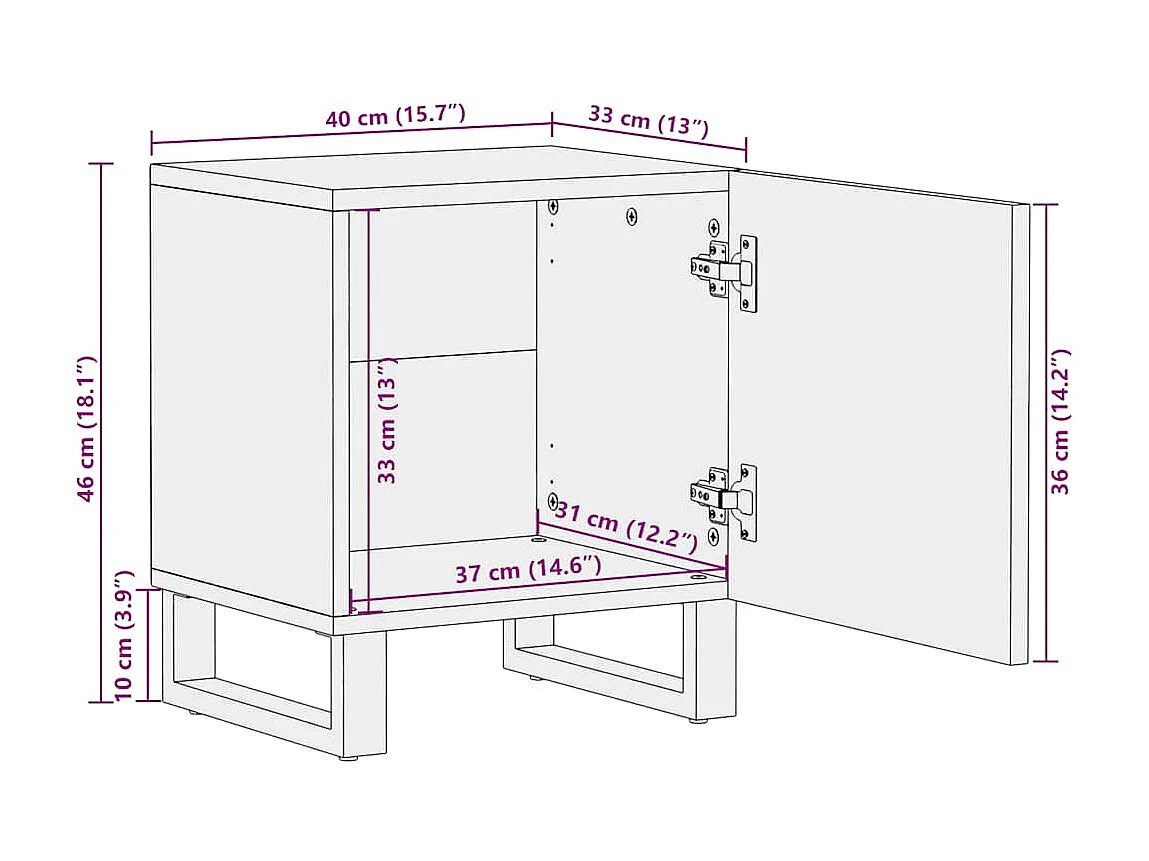 Tables de chevet 2 pcs noir 40x33x46 cm bois de manguier solide