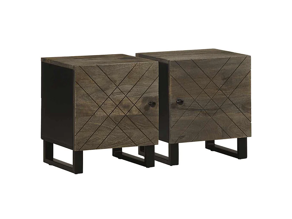 Nachtkastjes 2 st 40x33x46 cm massief mangohout zwart