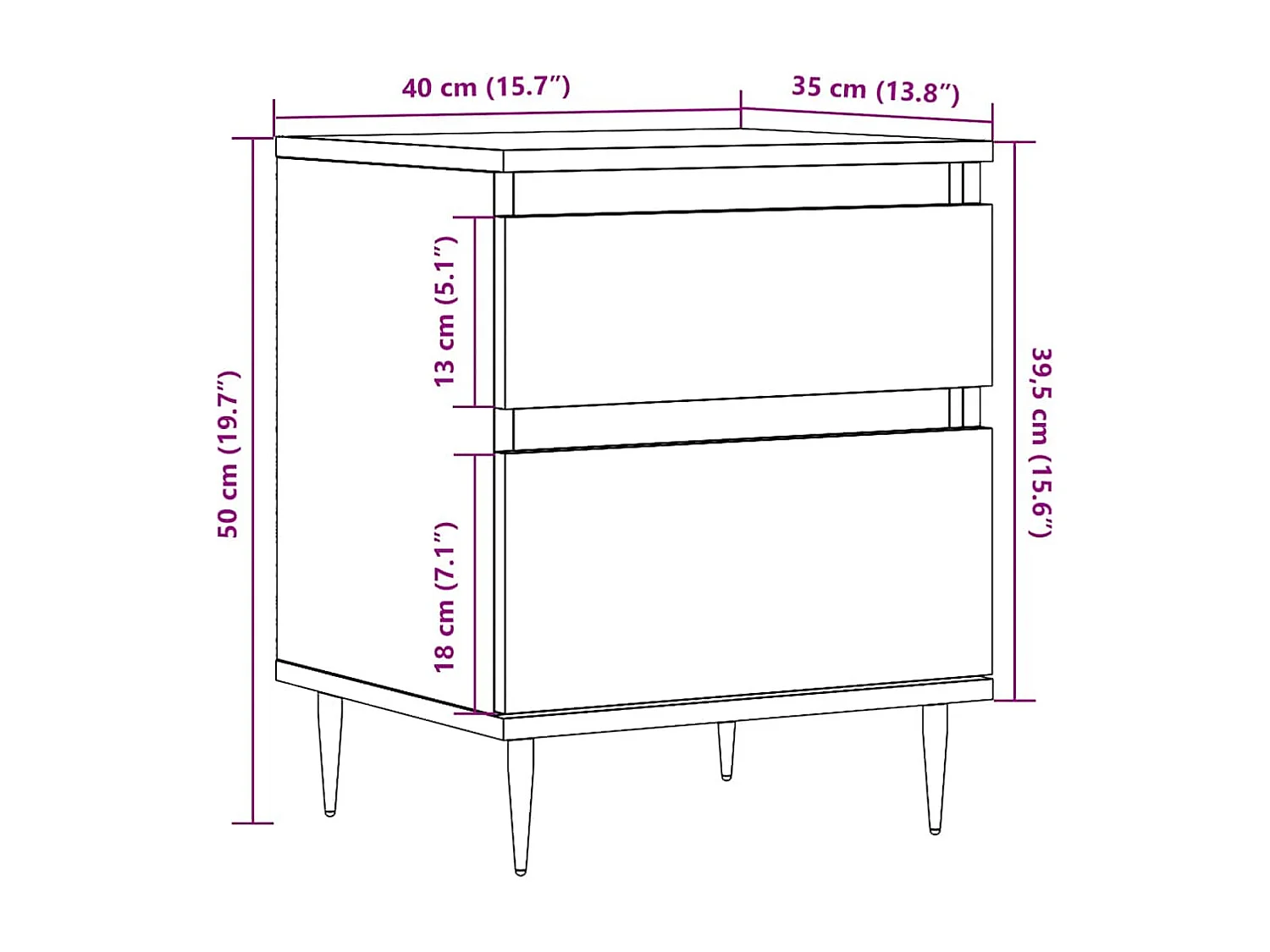 Comodino Rovere Artigianale 40x35x50 cm in Legno Multistrato
