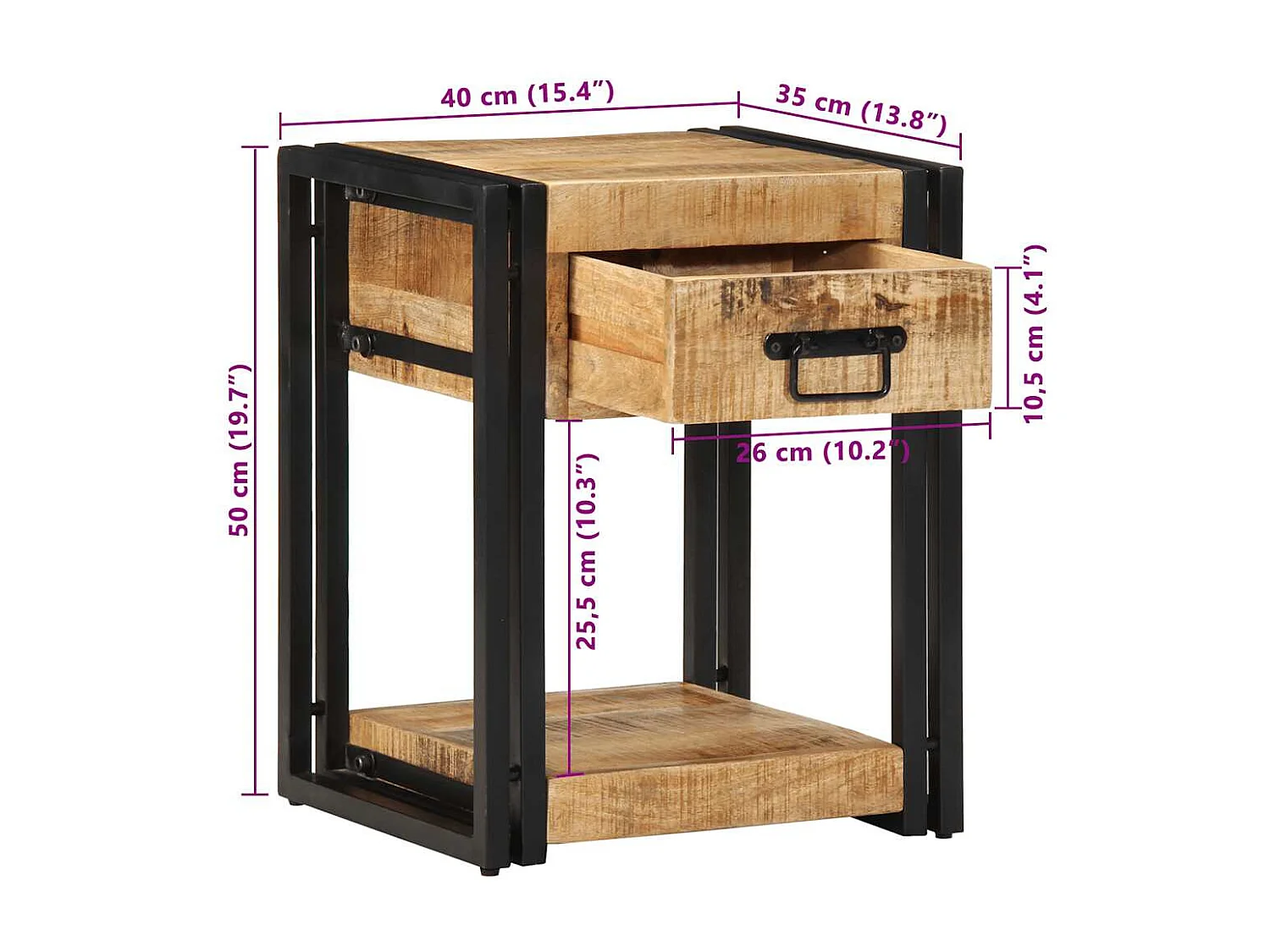 Tables de chevet 2 pcs 40x35x50 cm bois de manguier massif brut