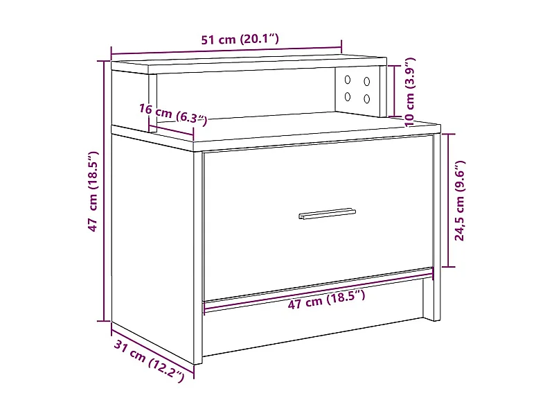 Table de chevet avec tiroir chêne marron 51x31x47 cm