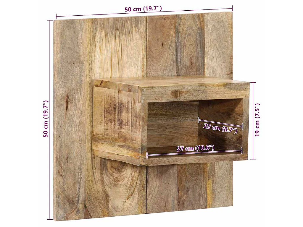 Table de chevet 50x27x50 cm bois massif de manguier brut