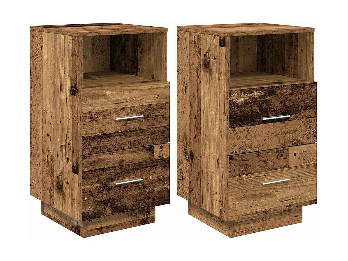 Tables de chevet 2 pcs avec 2 tiroirs vieux bois 36x36x68 cm