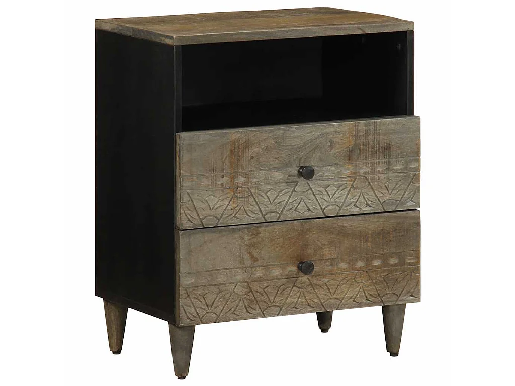 Nachttisch Hellgrau 50x33x60 cm Massivholz Mango