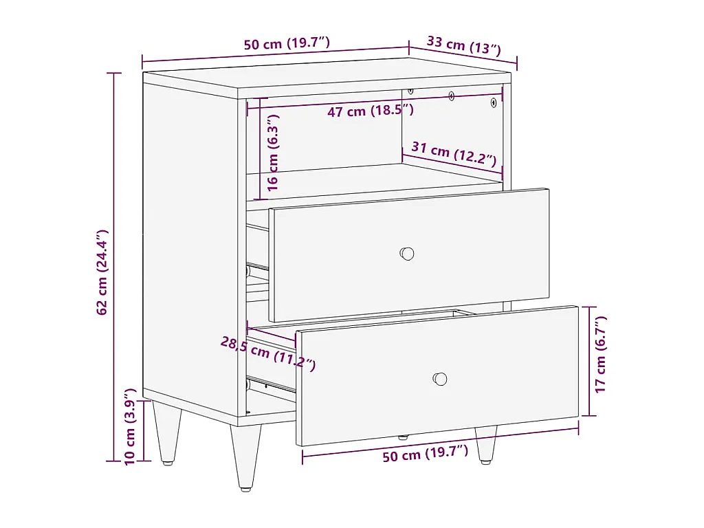 Nachttisch Hellgrau 50x33x60 cm Massivholz Mango