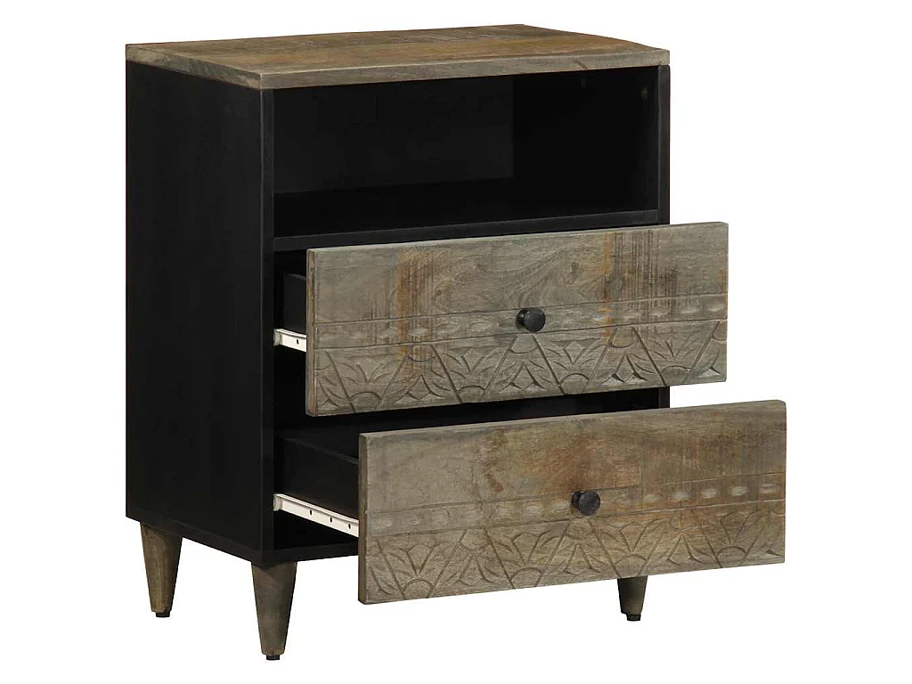 Nachttisch Hellgrau 50x33x60 cm Massivholz Mango