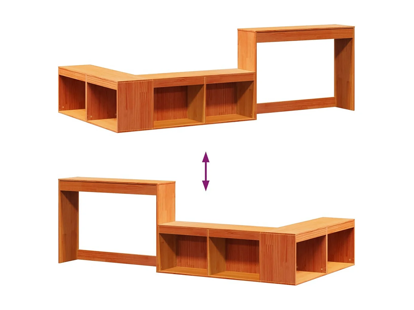 Table de chevet avec bureau cire marron bois de pin massif