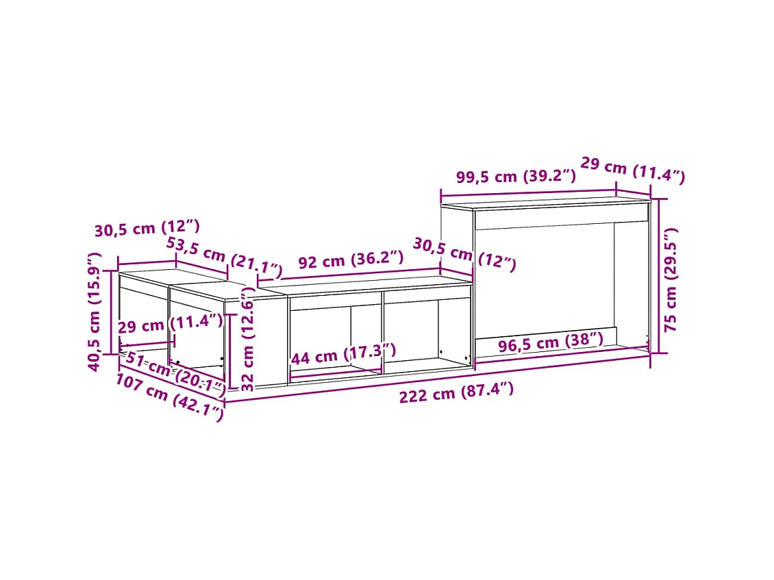 Nachtkastje met bureau 222x107x75 cm grenenhout wasbruin