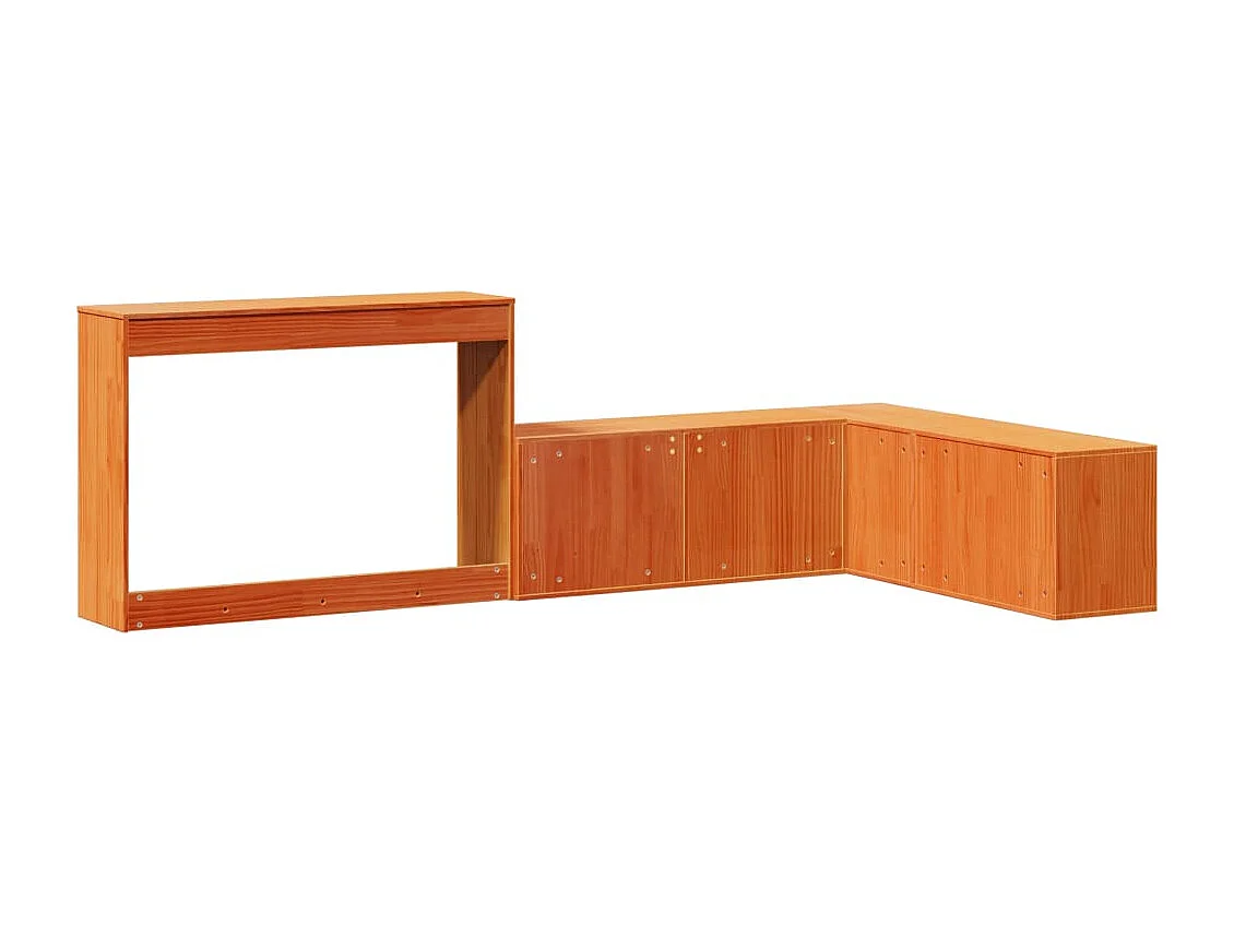 Mueble con escritorio madera maciza pino marrón 222x107x75 cm