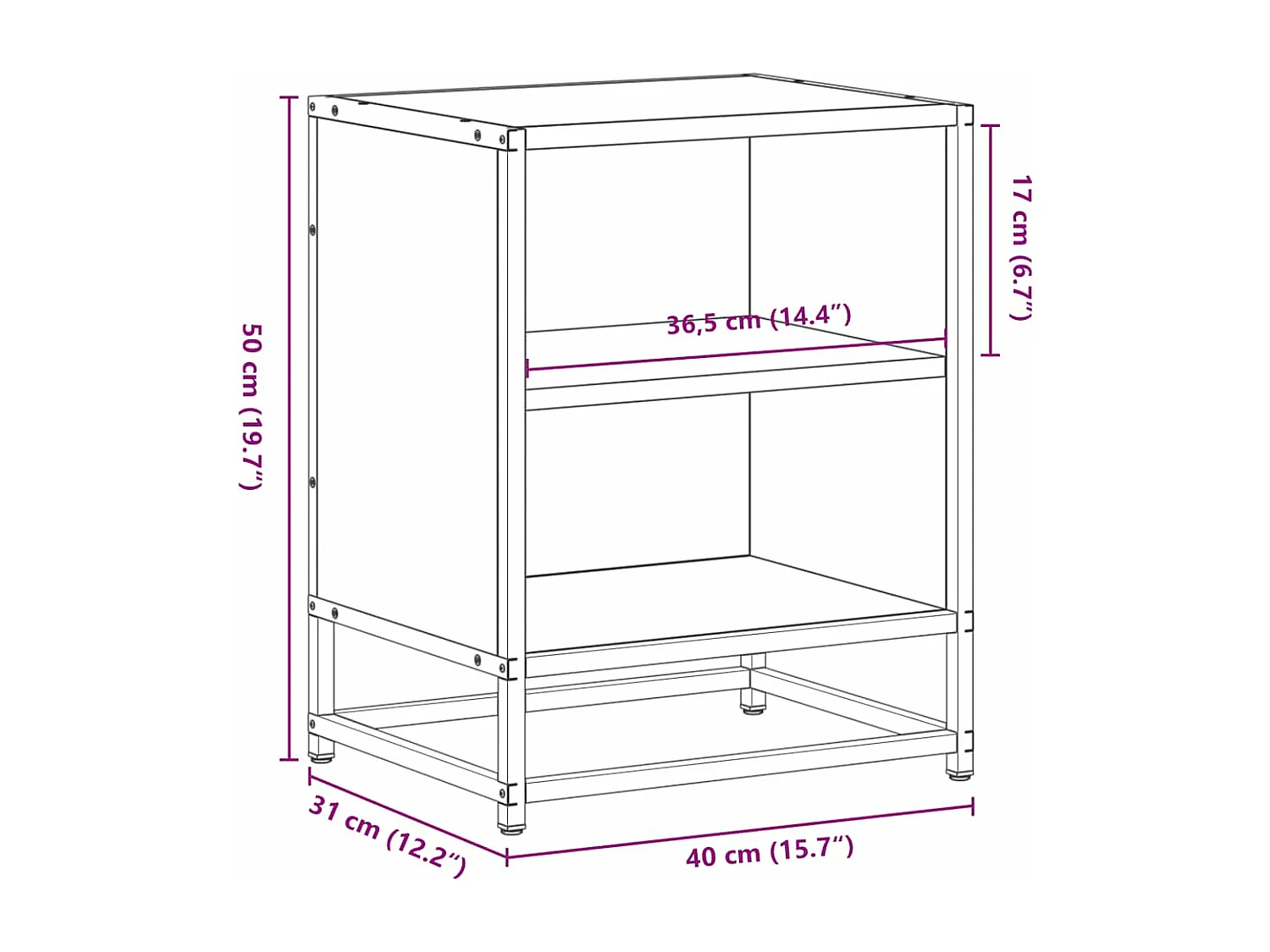 Table de chevet noir 40x31x50 cm bois d'ingénierie et métal