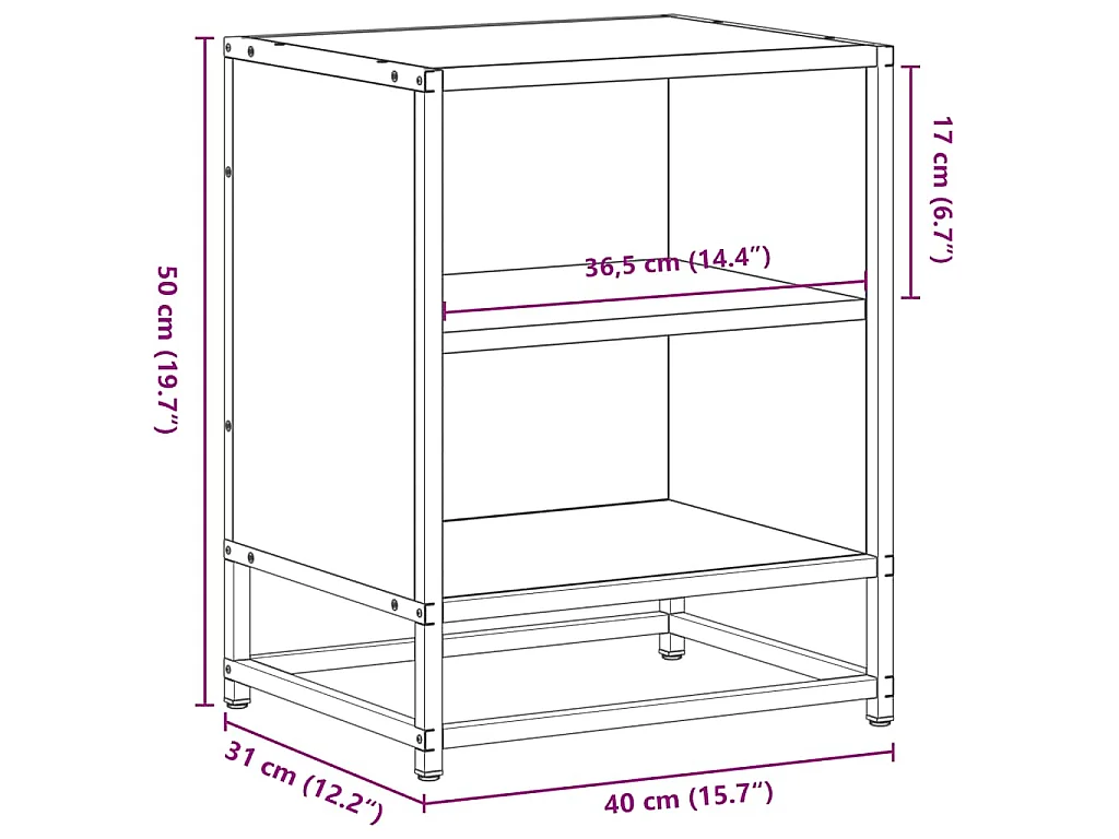 Comodino Nero 40x31x50 cm Legno Multistrato e Metallo