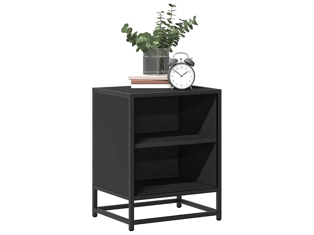 Comodino Nero 40x31x50 cm Legno Multistrato e Metallo
