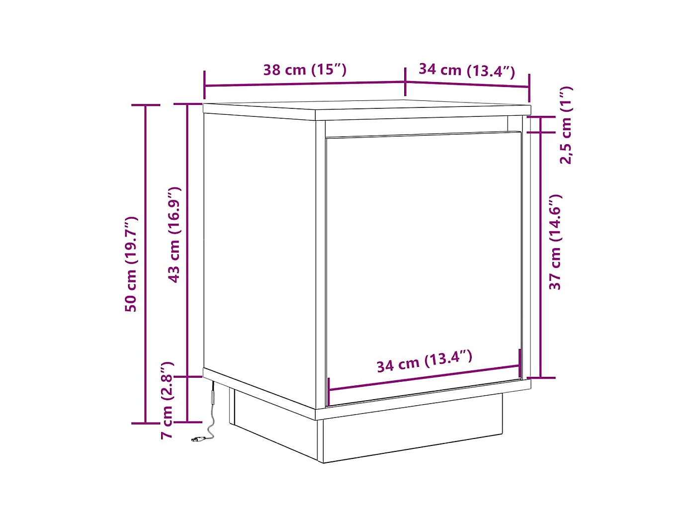 Table de chevet avec lumières LED noir 38x34x50 cm