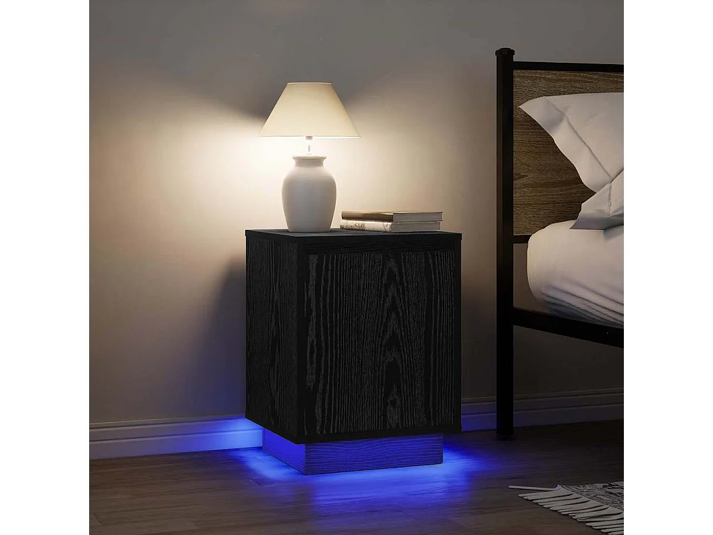 Table de chevet avec lumières LED noir 38x34x50 cm