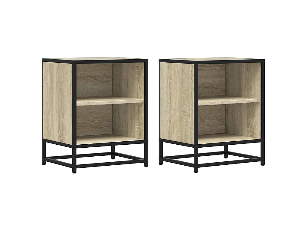 Nachttische 2 Stk. Sonoma-Eiche 40x31x50cm Holzwerkstoff Metall
