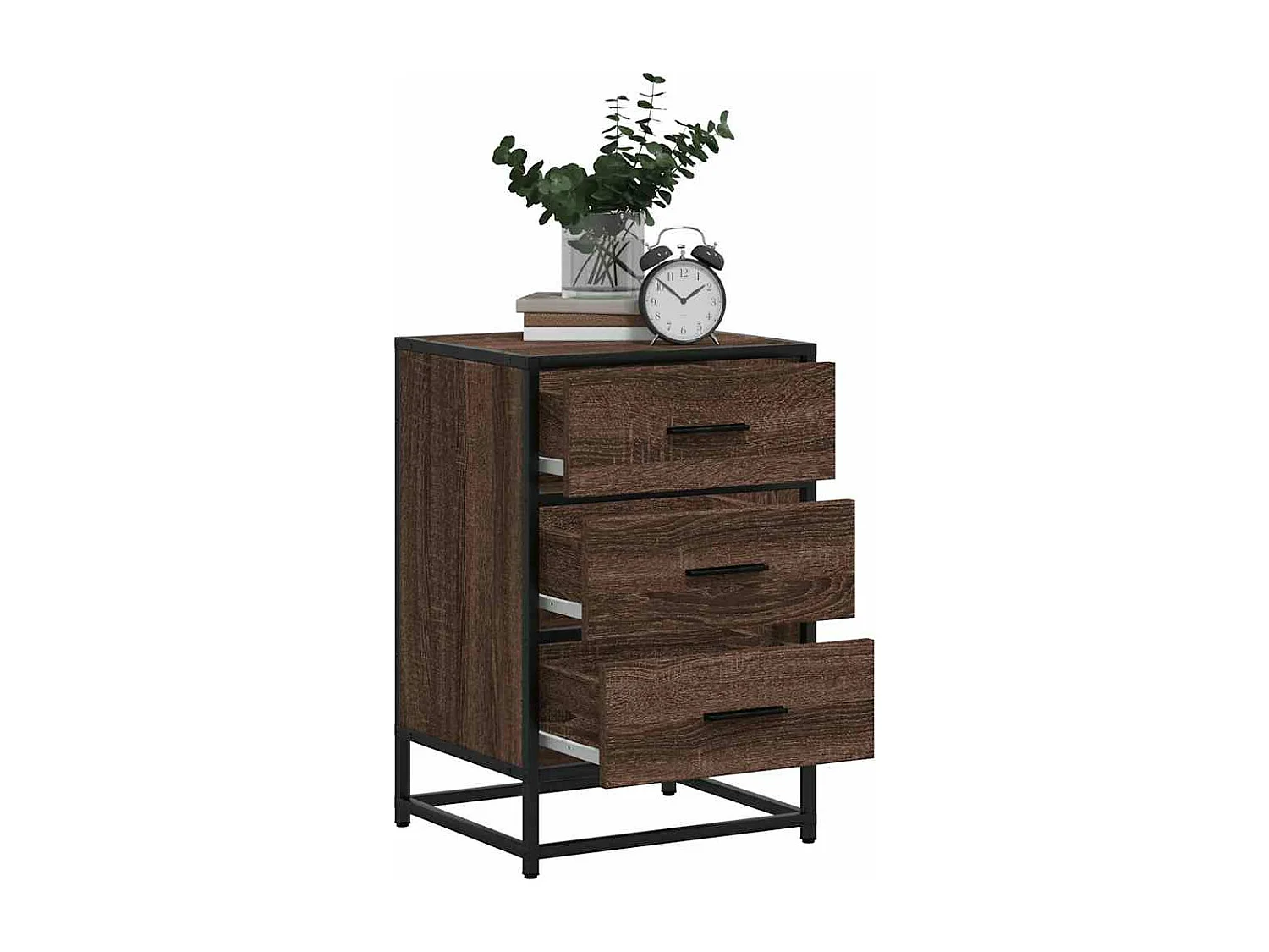 Table de chevet chêne marron 40x34,5x60cm bois ingénierie métal