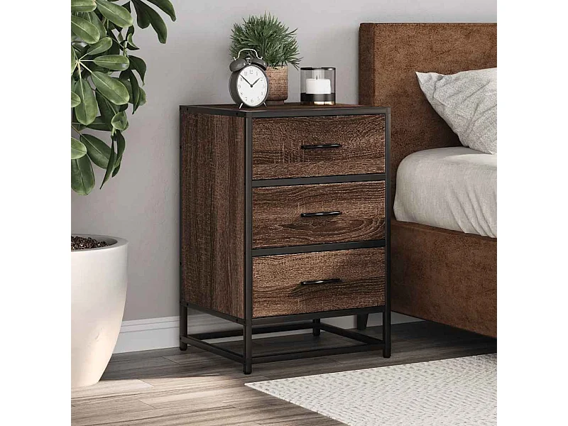 Table de chevet chêne marron 40x34,5x60cm bois ingénierie métal