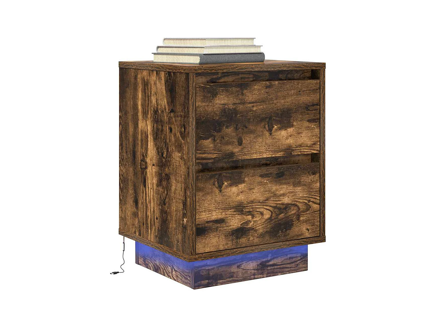 Comodino con Luci LED Rovere Fumo 38x34x50 cm