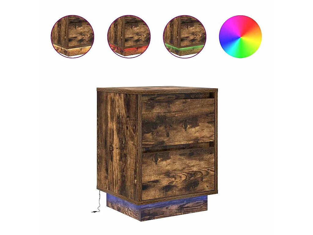 Table de chevet avec lumières LED chêne fumé 38x34x50 cm