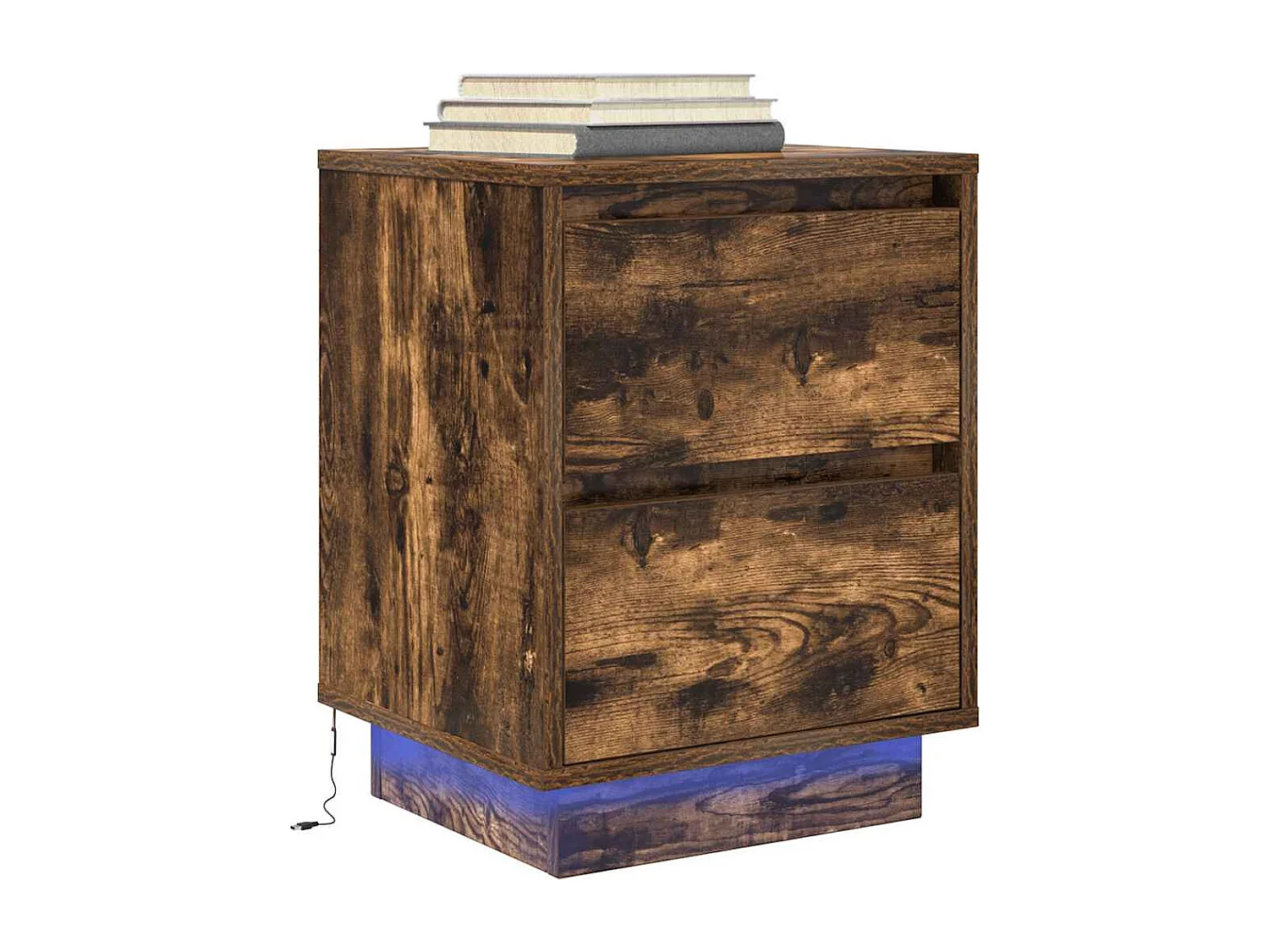 Table de chevet avec lumières LED chêne fumé 38x34x50 cm