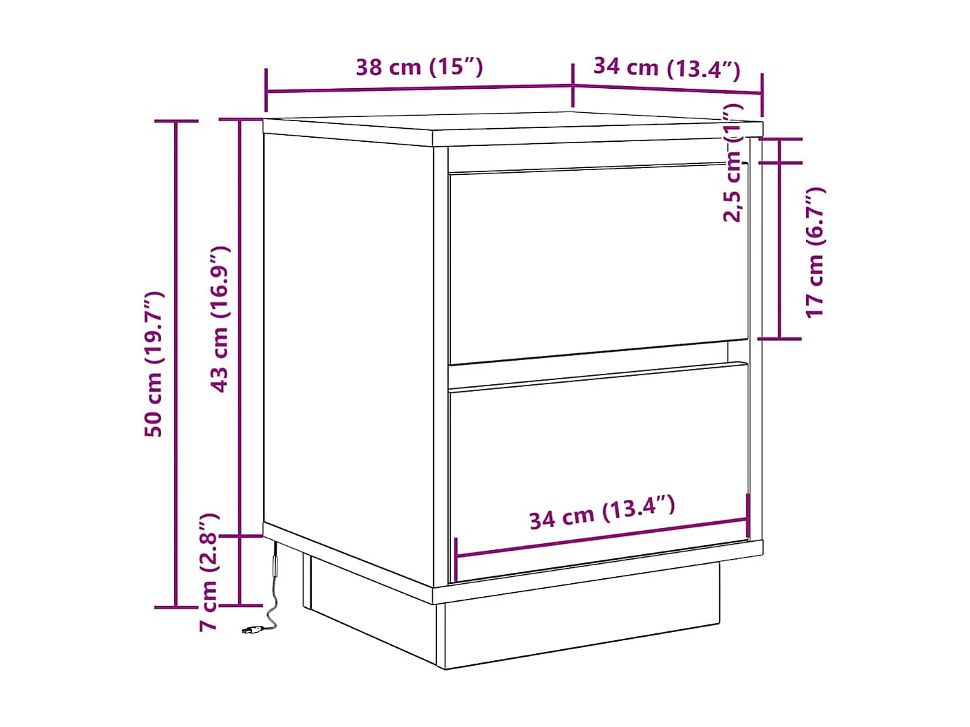 Table de chevet avec lumières LED chêne fumé 38x34x50 cm