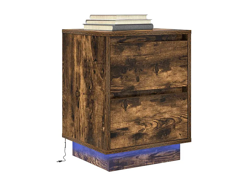Table de chevet avec lumières LED chêne fumé 38x34x50 cm