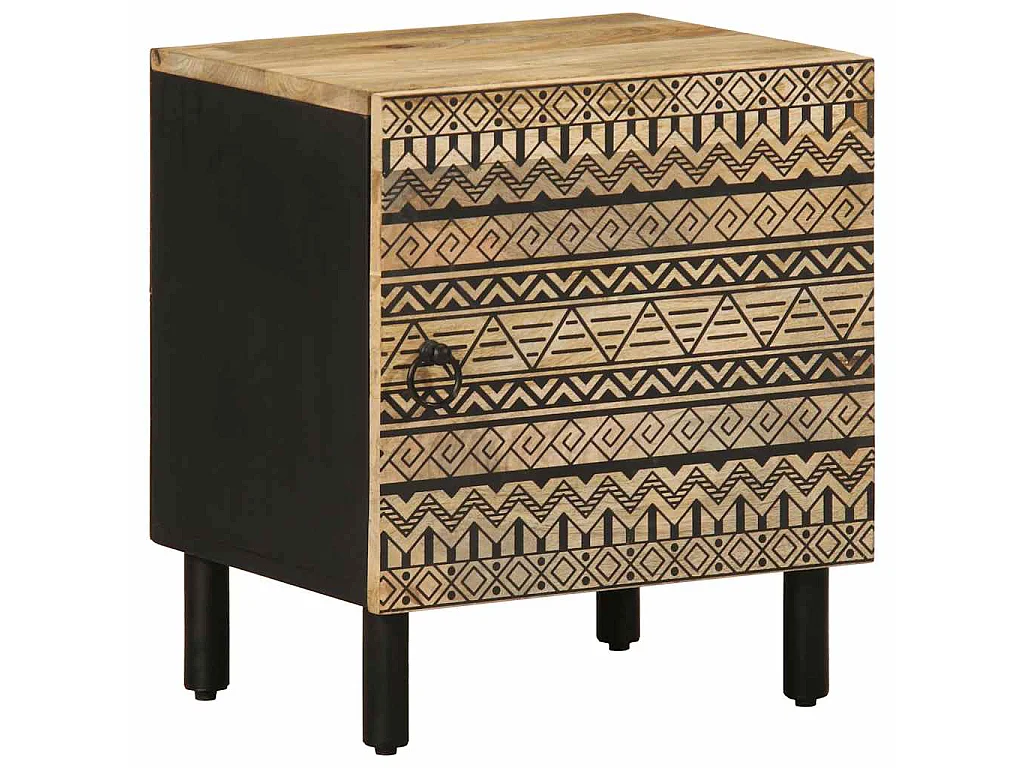 Nachtkastje 40x33,5x46 cm massief ruw mangohout zwart