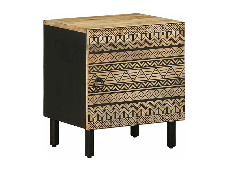 Nachttisch Schwarz 40x33,5x46 cm Raues Mangoholz