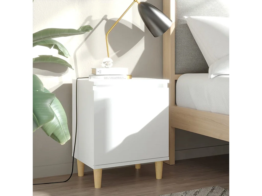 Tables de chevet avec pieds en bois 2 pcs Blanc 40x30x50 cm