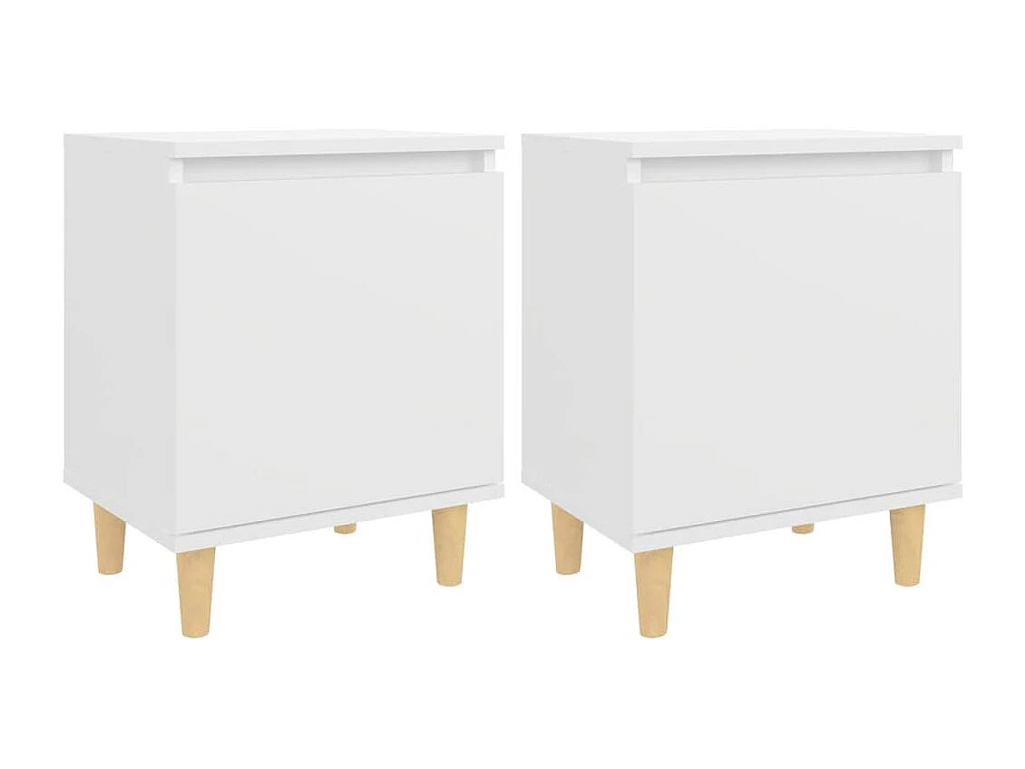Tables de chevet avec pieds en bois 2 pcs Blanc 40x30x50 cm