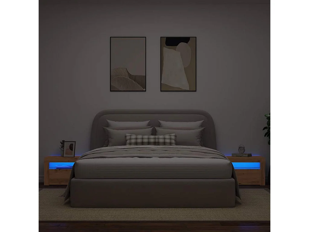 Tables de chevet 2 pcs avec LED chêne artisanal 60x35x40 cm