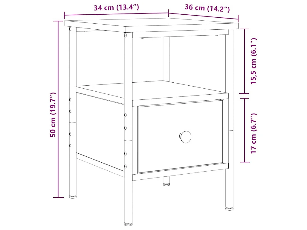 Nachttisch Artisan-Eiche 34x36x50 cm Holzwerkstoff