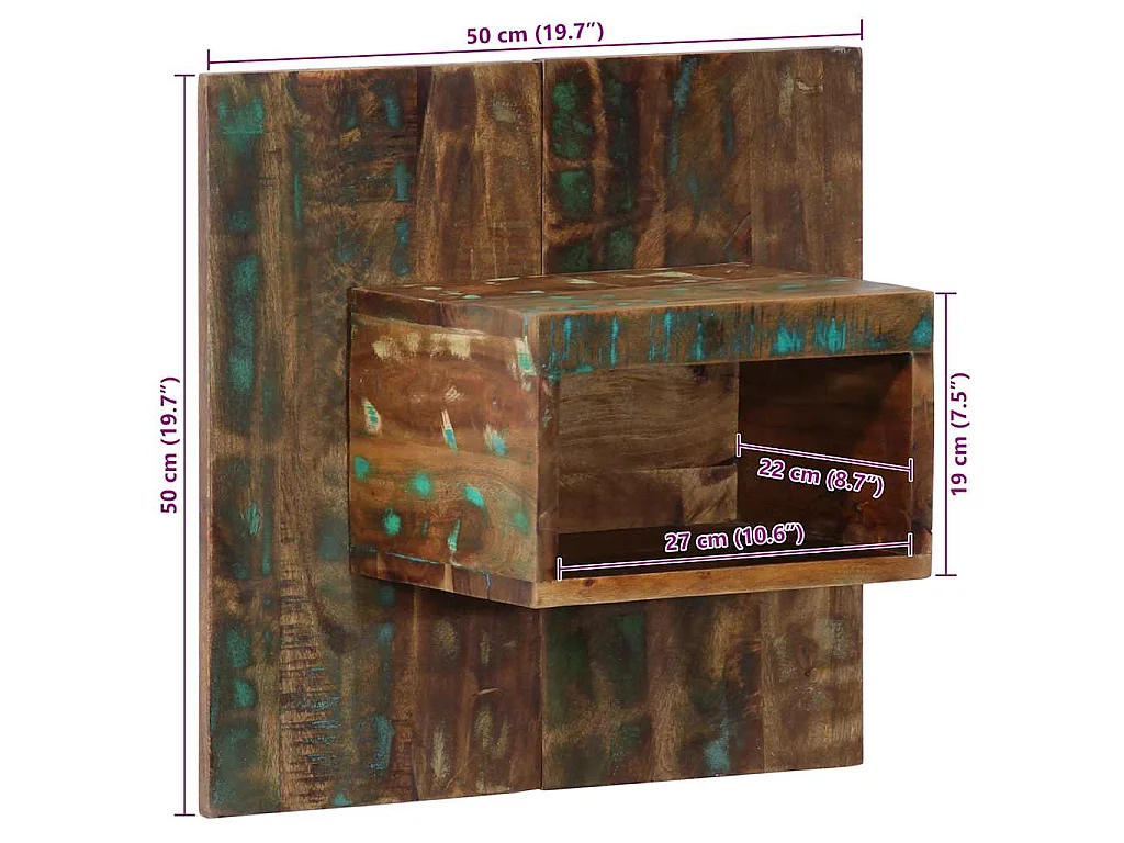 Table de chevet multicolore 50x27x50 cm bois de récupération