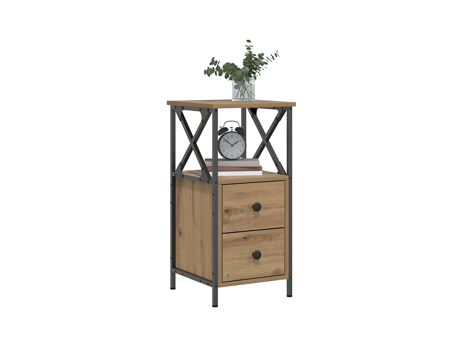 Table de chevet chêne artisanal 34x35,5x70 cm bois d'ingénierie