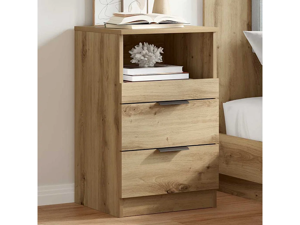 Comodini 2pz Rovere Artigianale 40x36x65cm in Legno Multistrato