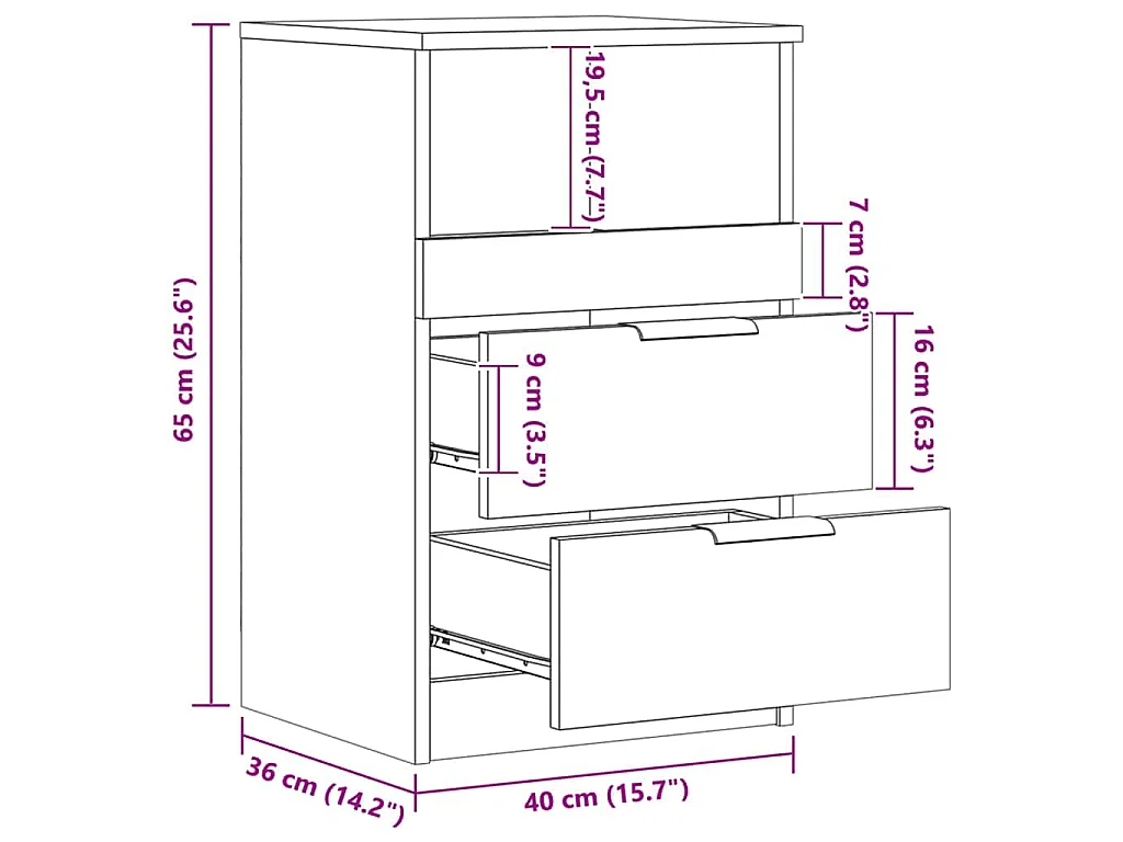 Comodini 2pz Rovere Artigianale 40x36x65cm in Legno Multistrato