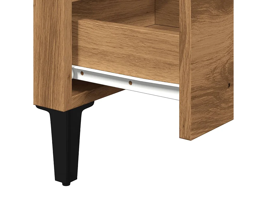 Table de chevet avec pieds en métal chêne artisanal 40x35x69 cm