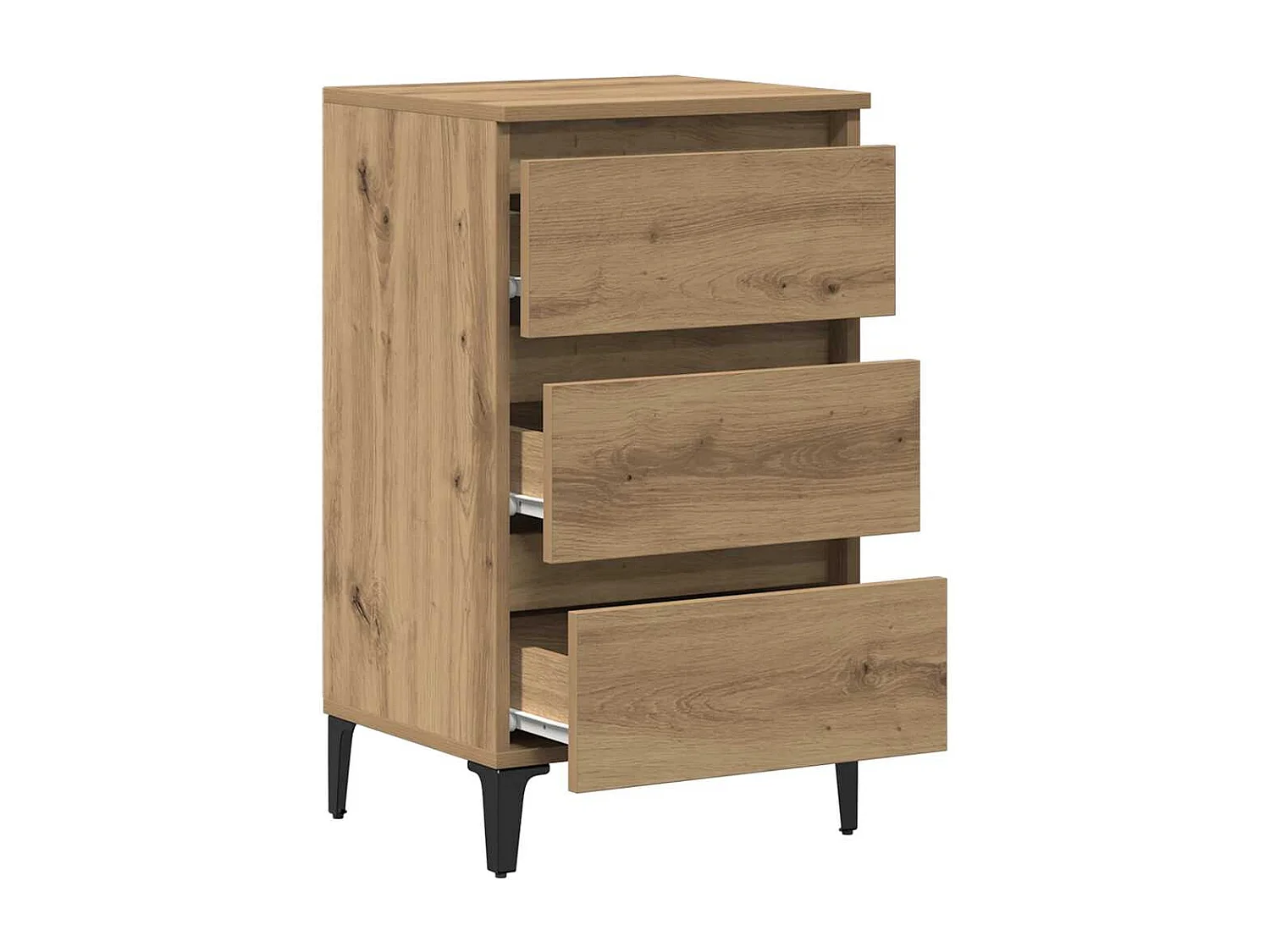 Comodino con Gambe in Metallo Rovere Artigianale 40x35x69 cm