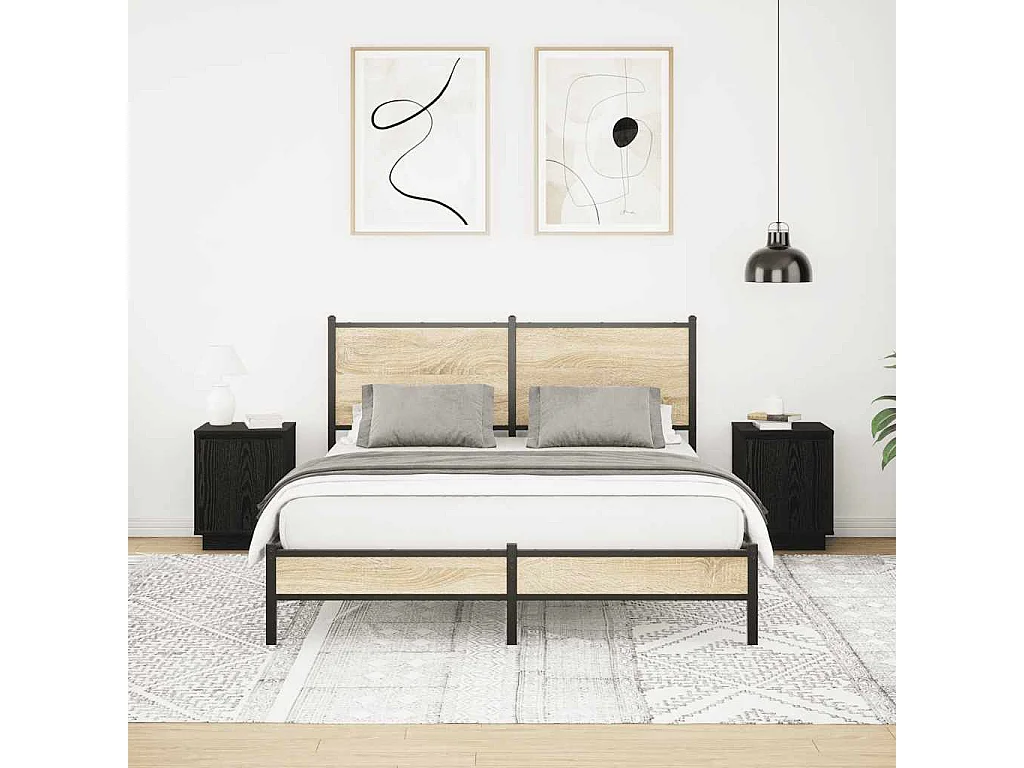 Nachttische mit LED-Leuchten 2 Stk. Schwarz 38x34x50 cm